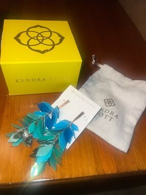 Kendra Scott Teal & Aqua Layered Leaf Drop Earrings